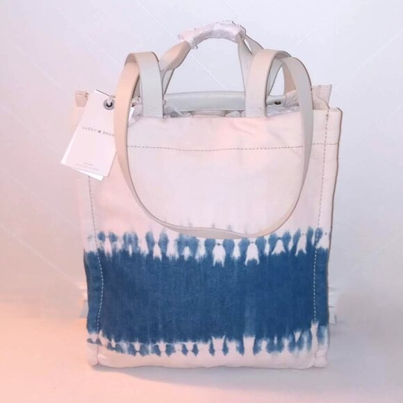 Lucky Brand Blue/Cream Tie Dye Canvas/Leather Soue Tote